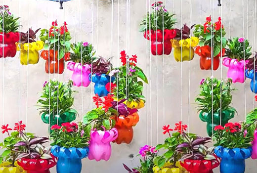 цветочные вазончики подвесные из пластиковых бутылок 